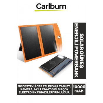 Premium Type-C USB Portlu Led Işık Göstergeli Solar Güneş Enerjili Powerbank 10000 mAh