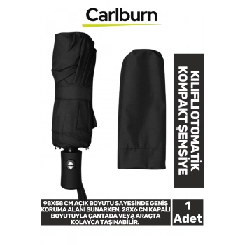 Premium Su Geçirmez Rüzgara Dayanıklı Koruma 8 Telli Kılıflı Otomatik Kompakt Yağmur Şemsiye