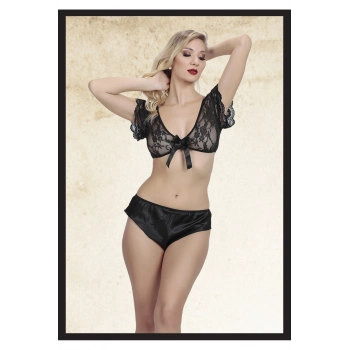 Özel Tasarım Transparan İç Gösteren Dantelli Seksi Şık Rahat Zarif Fantezi Şort Üst Takım