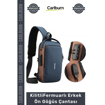 #Çanta USB Şarj Bağlantılı Çok Gözlü Kilitli Powerbank Destekli Fermuarlı Erkek Ön Göğüs Çantası