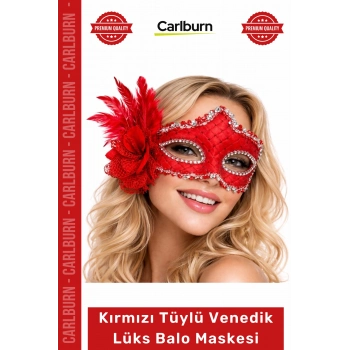 #BaloMaskesi Kırmızı Tüylü Venedik Lüks Parti Kostüm Aksesuarı Gösterişli Şıklık Balo Maskesi
