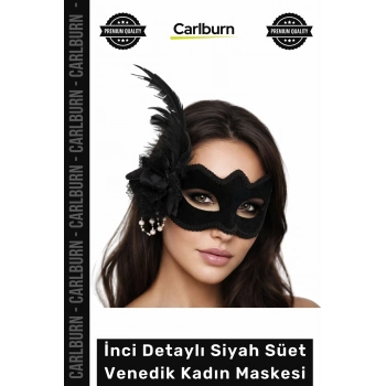 #BaloMaskesi İnci Detaylı Zarafet Siyah Özel Gün Davet Süet Kadın Venedik Lüks Parti Balo Maskesi