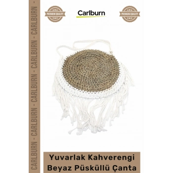 #Çanta Özel Üretim Yuvarlak Kahverengi Beyaz Püsküllü Dayanıklı Modern Zarif Şık Günlük Model Çanta