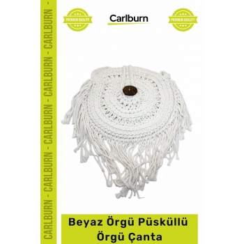 #Çanta Beyaz Örgü Püsküllü Şık Zarif Hafif Dayanıklı Yapısıyla İdeal Günlük Kullanım Aksesuar Çanta