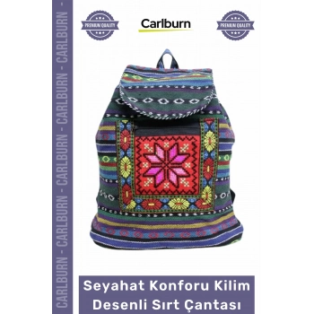 #Çanta Etnik Tasarım Geniş Hacim Yumuşak Dokulu Dayanıklı Seyahat Konforu Kilim Desenli Sırt Çantası