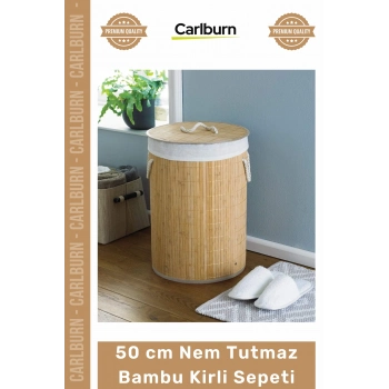 #KirliSepeti Yüksek Hijyen 50cm Yuvarlak Yıkanabilir Kumaşlı Nem Tutmaz Sağlam Bambu Kirli Sepeti