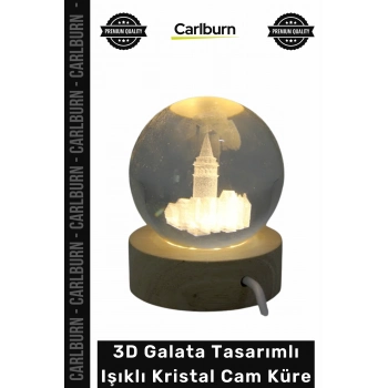 #CamKüre Masaüstü Dekorasyon Estetik Ahşap Işıklı 3D Galata Tasarımlı Işıklı Kristal Cam Küre