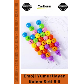 Rengarenk Okul Öğrenci Kırtasiye Eğlenceli Döngüsel Yazma Deneyimi Emoji Yumurtlayan Kalem Seti 5li