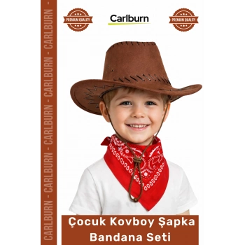 #KostümSeti Western Parti Kostüm Uyumlu Konfor Çocuk Kovboy Şapka Kahverengi Kırmızı Bandana Seti