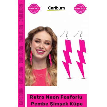#Küpe 80ler 90lar Moda Parti Festival Canlı Dikkat Çekici İddialı Retro Neon Pembe Şimşek Küpe