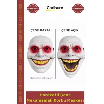 #Maske Gerçekçi Ürkütücü Halloween Kostüm Sahne Hareketli Çene Mekanizmalı Kırmızı Korku Maskesi