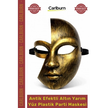 #Maske Gizemli Metalik Gold Eskitme Eğlence Antik Efektli Altın Yarım Yüz Plastik Parti Maskesi