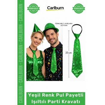 #Kravat Göz Alıcı Sahne Kostüm Aksesuarı Hazır Yeşil Renk Pul Payetli Işıltılı Parti Kravatı 33 cm