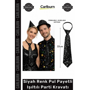 #Kravat Göz Alıcı Sahne Kostüm Aksesuarı Hazır Siyah Renk Pul Payetli Işıltılı Parti Kravatı 33 cm