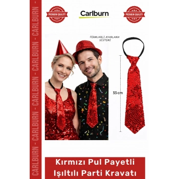 #Kravat Göz Alıcı Sahne Kostüm Aksesuarı Hazır Kırmızı Renk Pul Payetli Işıltılı Parti Kravatı 33 cm