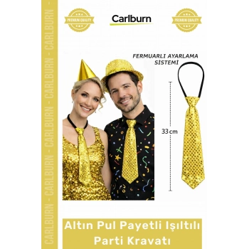 #Kravat Göz Alıcı Sahne Kostüm Aksesuarı Hazır Altın Renk Pul Payetli Işıltılı Parti Kravatı 33 cm