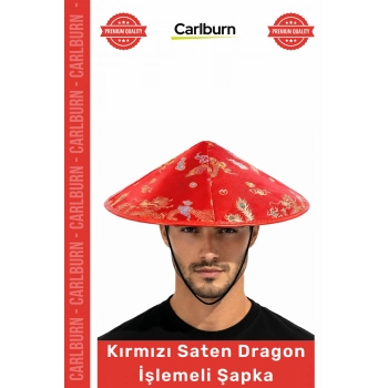 #Şapka Parlak Saten Otantik Sahne Kostüm Parti Eğlence Kırmızı Saten Dragon İşlemeli Lastikli Şapka