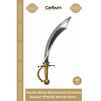#Hediye Kostüm Parti Oyuncak Parlak Metal Görünümlü Eskitme Kabzalı Plastik Korsan Kılıcı - 45 cm