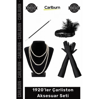 #TakıSeti Retro İnci Kolye Eldiven Sigara Tutucu Siyah Saç Bandı 1920’ler Çarliston Aksesuar Seti