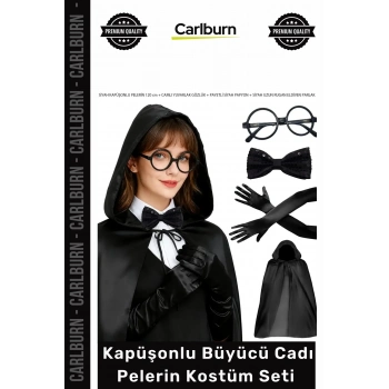 #Kostüm Jarse Cosplay Parti Sahne Eğlence Aksesuar Siyah Kapüşonlu Büyücü Cadı Pelerin Kostüm Seti