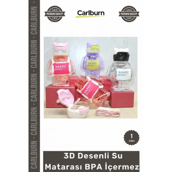 Özel Üretim Çocuk Okul Sızdırmaz Pipetli Askılı Sağlık Sevimli 3D Desenli Su Matarası BPA İçermez