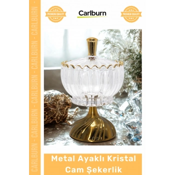 #Sunumluk Lüks Lokumluk Şık Çikolatalık Metal Ayaklı Kristal Cam Şekerlik Gold Detaylı Sunumluk