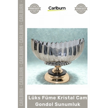#Gondol Modern Dekoratif Meyvelik Tasarım Lüks Füme Kristal Cam Gondol Gold Ayaklı Sunumluk