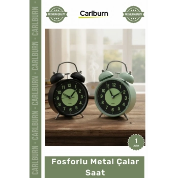 #ÇalarSaat Nostaljik İkiz Çan Gece Işıklı 11 cm Masa Üstü Dekoratif Tipi Fosforlu Metal Çalar Saat