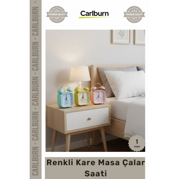 #Saat Retro Nostalji Modern Canlı Dekoratif Kompakt Işıklı Kadran Pilli Renkli Kare Masa Çalar Saat