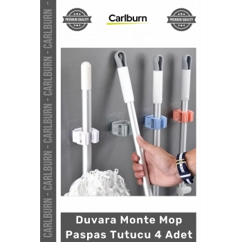 Özel Üretim Yapışkanlı Askı Aparat Organizatör Plastik Pratik Duvara Monte Mop Paspas Tutucu 4 Adet