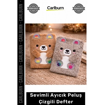 Özel Üretim Yumuşak Kapaklı A5 Günlük Hatıra Hediyelik Okul Not Sevimli Ayıcık Peluş Çizgili Defter