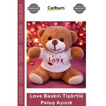 Özel Üretim Sevgililer Günü Hediyesi Yumuşak 25 cm Love Baskılı Tişörtlü Kahverengi Peluş Ayıcık