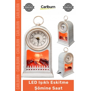#Saat Vintage Dekoratif Masa Saati Nostaljik Analog Alev Efektli LED Işıklı Eskitme Şömine Saat
