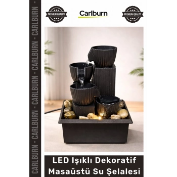 #Şelale Modern Siyah USB Bağlantılı Hediyelik Zen LED Işıklı 3 Katlı Masaüstü Dekoratif Su Şelalesi