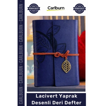 Özel Üretim Vintage Eskitme Şık Günlük Hediye Ajanda Hatıra Lacivert Yaprak Desenli Deri Defter