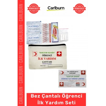 #İlkYardım Okul Kreş Spor Kamp Gezi 19 Parça Hijyenik Dayanıklı Bez Çantalı Öğrenci İlk Yardım Seti