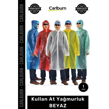 Özel Üretim Su Geçirmez Polietilen Pratik Kapüşonlu Standart Beden Hafif Kullan At Yağmurluk BEYAZ