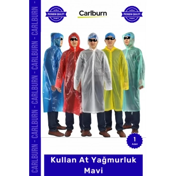 Özel Üretim Su Geçirmez Polietilen Pratik Kapüşonlu Standart Beden Hafif Kullan At Yağmurluk Mavi