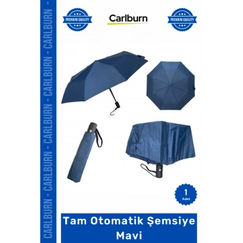 Özel Üretim Sağlam Rüzgara Dayanıklı Katlanır Şık Ergonomik Kaliteli Tam Otomatik Şemsiye Mavi