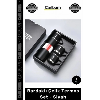 Özel Üretim Isı Yalıtımlı Paslanmaz Hediye Kutulu Vakumlu Sızdırmaz Bardaklı Çelik Termos Set Siyah