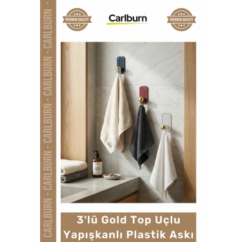 Özel Üretim Banyo Mutfak Delmeyen Şık Modern Kristal Mika 3lü Gold Top Uçlu Yapışkanlı Plastik Askı