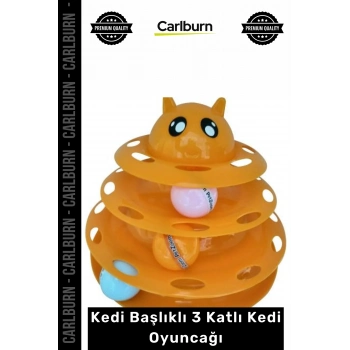 Özel Üretim İnteraktif Kule Top Yakalama Egzersiz Düzenekli Kedi Başlıklı 3 Katlı Kedi Oyuncağı
