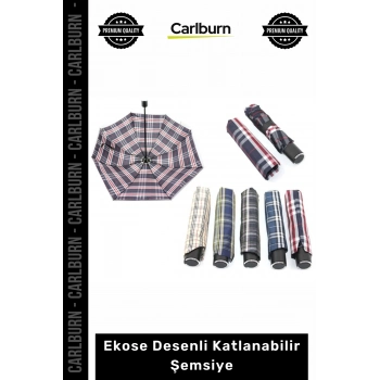 Özel Üretim Rüzgara Dayanıklı Çelik İskelet Su İtici Kaliteli Ekose Desenli Katlanabilir Şemsiye