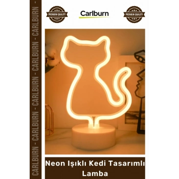Özel Üretim Dekoratif Gece Masaüstü Standlı USB Pilli Estetik LED Neon Işıklı Kedi Tasarımlı Lamba