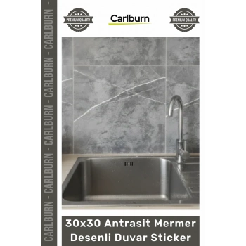 Özel Üretim Kendinden Yapışkanlı Mutfak Banyo Kaplama 30x30 Antrasit Mermer Desenli Duvar Sticker