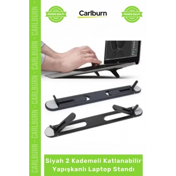 Özel Üretim Ergonomik Notebook Yükseltici Siyah 2 Kademeli Katlanabilir Yapışkanlı Laptop Standı