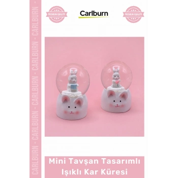 Özel Üretim Hediyelik Dekoratif Estetik Gece Lambası Mini Boy Tavşan Tasarımlı Işıklı Kar Küresi