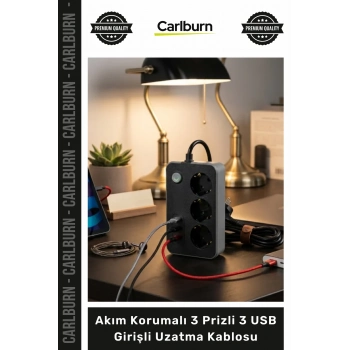 #Uzatma 2 Metre Yanmaz Gövde Çocuk Korumalı Akım Korumalı 3 Prizli 3 USB Girişli Uzatma Kablosu