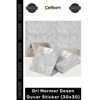 Dayanıklı Nem Su Yağ Geçirmez Mutfak Banyo Tezgah Şık Kendinden Yapışkanlı Gri Mermer 30x30cm