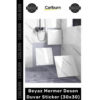 Dayanıklı Nem Su Yağ Geçirmez Mutfak Banyo Tezgah Şık Kendinden Yapışkanlı Beyaz Mermer 30x30cm